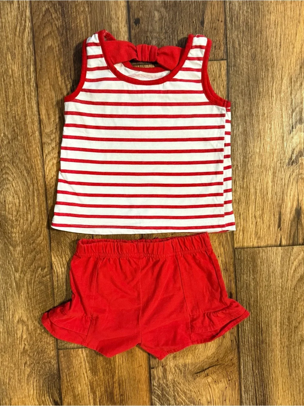 Little Lass Red White Blue Striped Ice Cream Tank & Red Shorts Set - size 5 - Picture 2 of 4